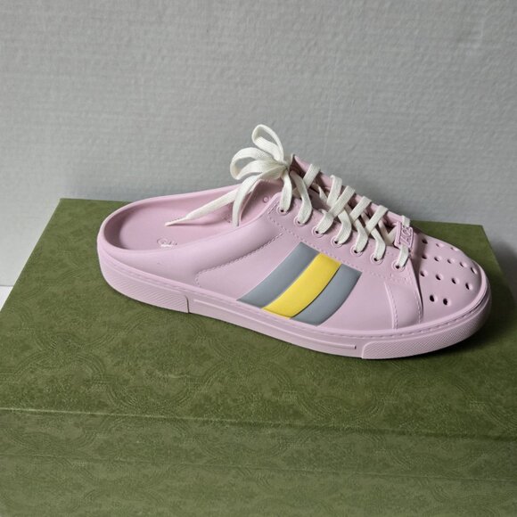 NIB Gucci Ace web pink rubber platform mule sneakers IT 38/ US 8 - Picture 3 of 9